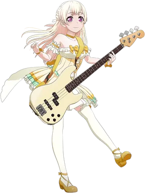 Animated Girl Playing Bass Guitar PNG Image