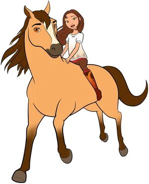 Animated Girl Riding Horse PNG Image