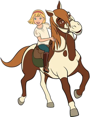 Animated Girl Riding Horse PNG Image