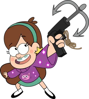 Animated Girl With Grapple Gun PNG Image