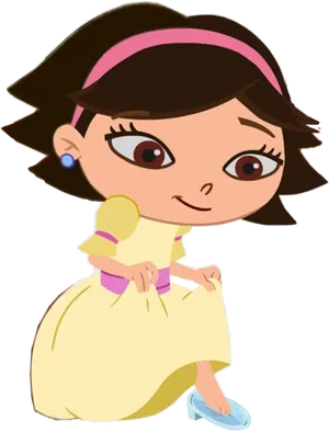 Animated Girl Yellow Dress Cartoon Character PNG Image