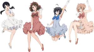 Animated Girls Jumpingin Dresses PNG Image