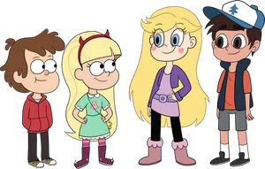 Animated Groupof Four Characters PNG Image