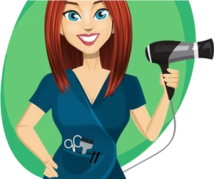 Animated Hair Stylist With Hair Dryer PNG Image