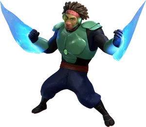 Animated Hero With Energy Blades PNG Image