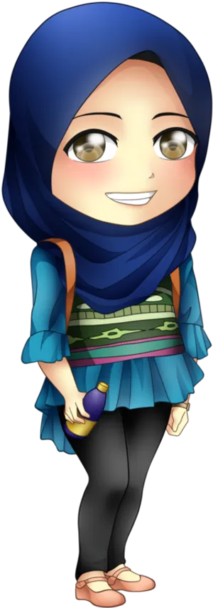 Animated Hijab Girl Smiling PNG Image