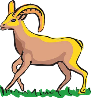 Animated Ibex On Grass PNG