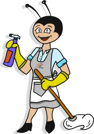 Animated Janitor Bee Cleaning Illustration PNG Image