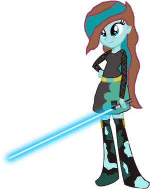 Animated Jedi Ponywith Blue Lightsaber PNG Image