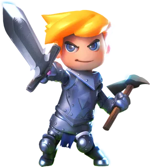 Animated Knight Character With Swordand Pickaxe PNG Image