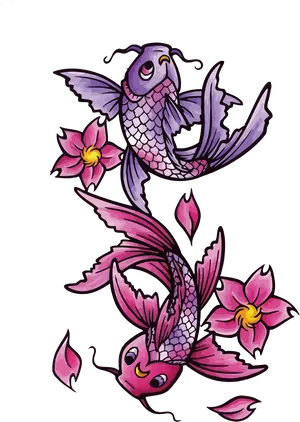 Animated Koi Fishand Flowers PNG Image