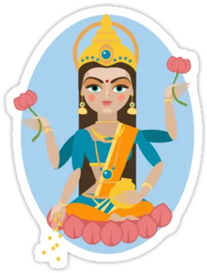 Animated Lakshmi Holding Lotus Flowers PNG Image