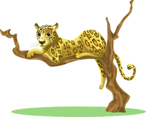 Animated Leopard On Tree Branch PNG Image