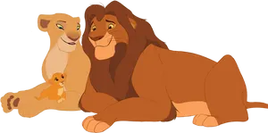 Animated Lion Family PNG Image