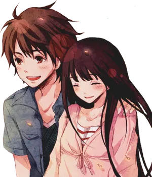 Animated Love Couple Smiling Together PNG Image