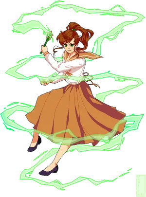 Animated Mage Girlwith Green Energy PNG Image