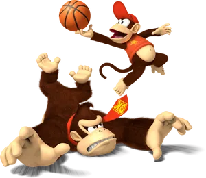 Animated Monkeys Playing Basketball PNG Image