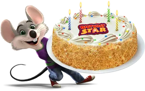 Animated Mousewith Birthday Cake PNG Image