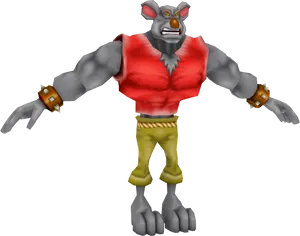 Animated Muscular Character Red Vest PNG Image