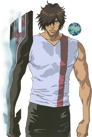 Animated Muscular Character With Arm Power PNG Image