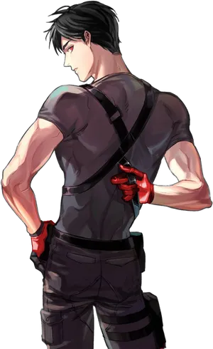 Animated Muscular Man Back Pose PNG Image