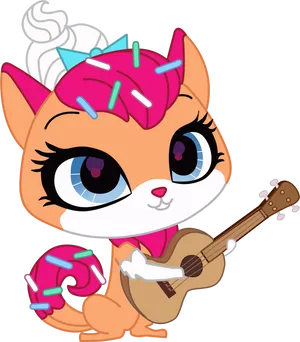 Animated Musical Kittywith Ukulele PNG Image