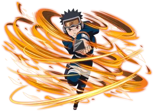 Animated Ninjawith Fire Whirlwind PNG Image