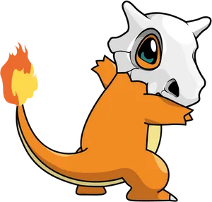 Animated Orange Dinosaurwith Flame Tail PNG Image