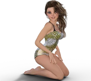 Animated Pinup Modelin Leopard Print PNG Image