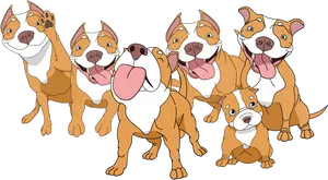 Animated Pitbull Dogs Gathering PNG Image