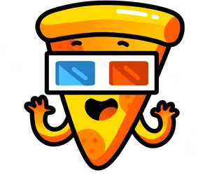 Animated Pizza Character With3 D Glasses PNG Image