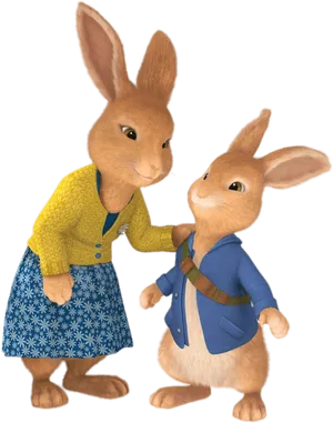 Animated Rabbit Characters Caring Moment PNG Image