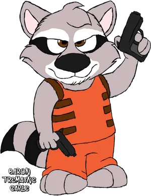 Animated Raccoon Character With Guns PNG Image