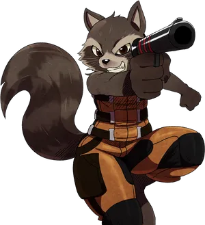 Animated Raccoon Hero With Gun PNG Image