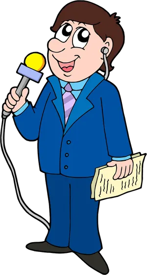 Animated Reporter With Microphone PNG Image