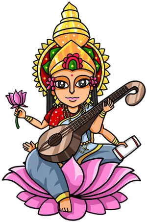 Animated Saraswati Goddess Illustration PNG Image