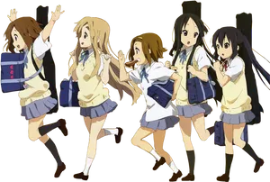 Animated Schoolgirls Running PNG Image