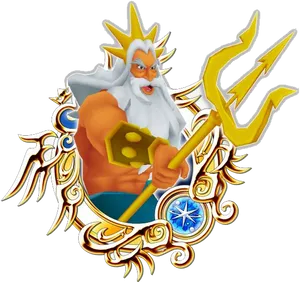 Animated Sea God With Trident PNG Image