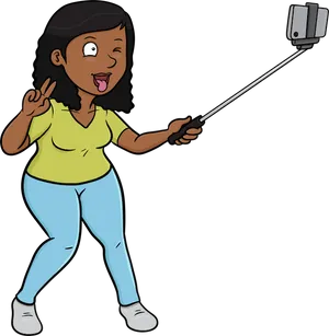 Animated Selfie With Selfie Stick PNG Image