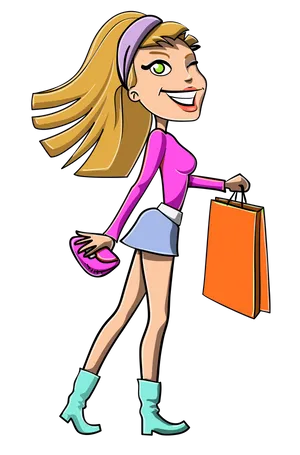 Animated Shopping Girl Cartoon PNG Image