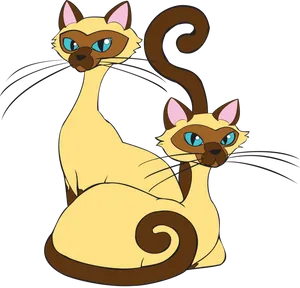 Animated Siamese Cats Illustration PNG Image