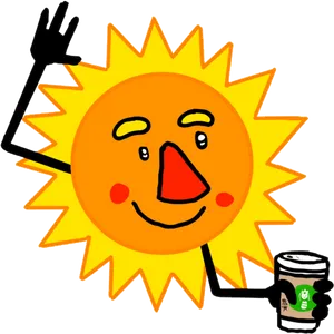 Animated Sun With Coffee Cup PNG Image