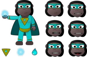 Animated Superhero Character Expressions PNG Image