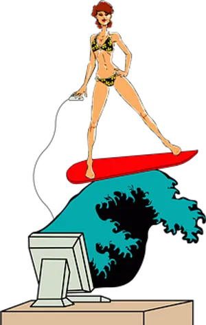 Animated Surfer Girl On Wave PNG Image