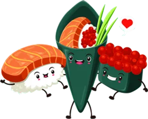 Animated Sushi Friends Cartoon PNG Image