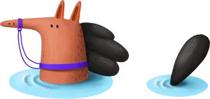 Animated Swimming Dogwith Flippers PNG Image