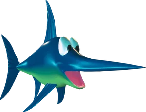 Animated Swordfish Character Smiling PNG Image