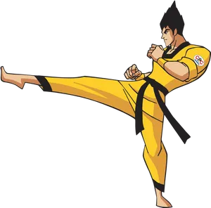 Animated Taekwondo Black Belt Kick PNG Image