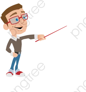 Animated Teacher With Pointer PNG Image