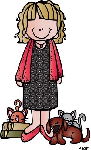 Animated Teacherand Pets PNG Image